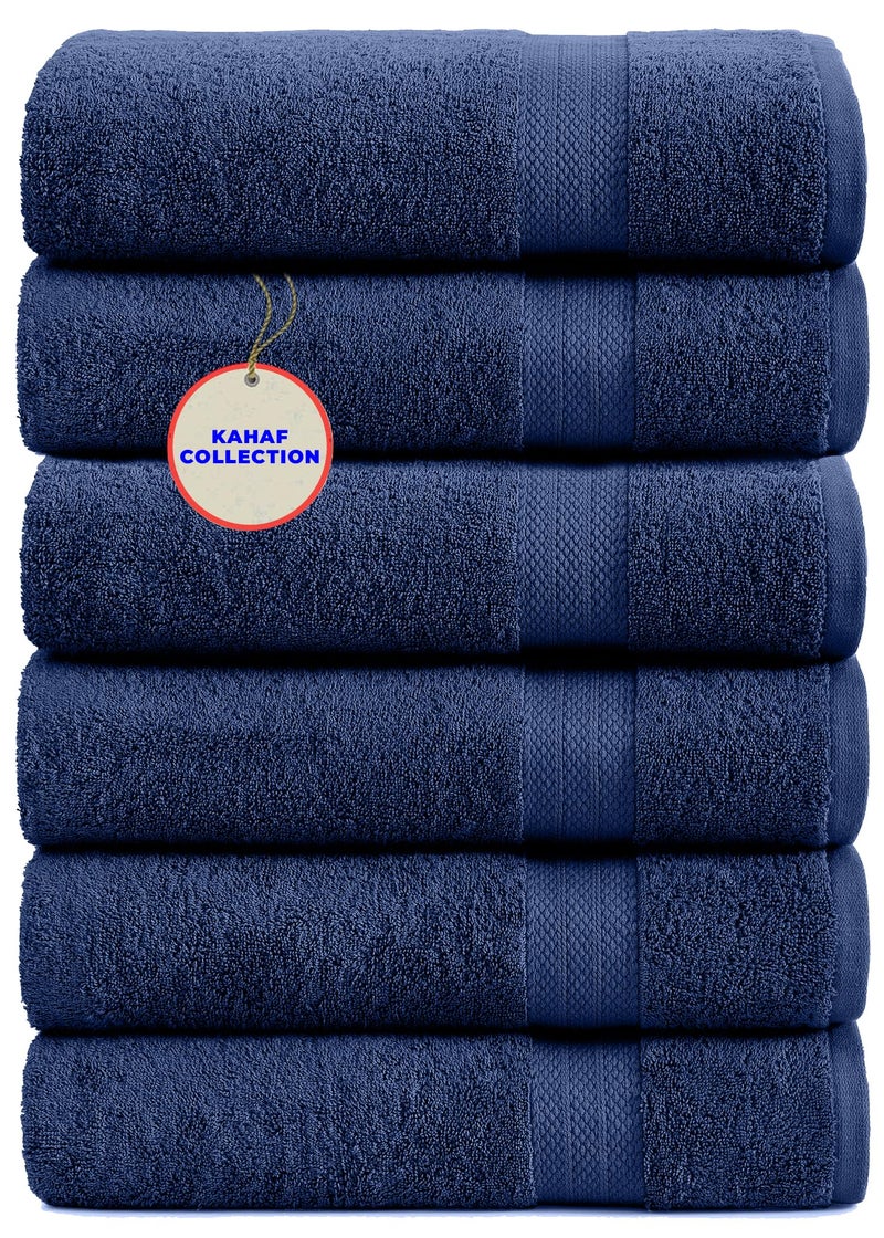 KAHAF COLLECTION 100% Cotton Bath Towels, Navy 24x48 Pack of 6 Towels, Quick Dry, Highly Absorbent, Soft Feel Towel, Gym, Spa, Bathroom, Shower, Pool, Luxury Soft Towels (24x48-6 Pack, Navy) - Image 1
